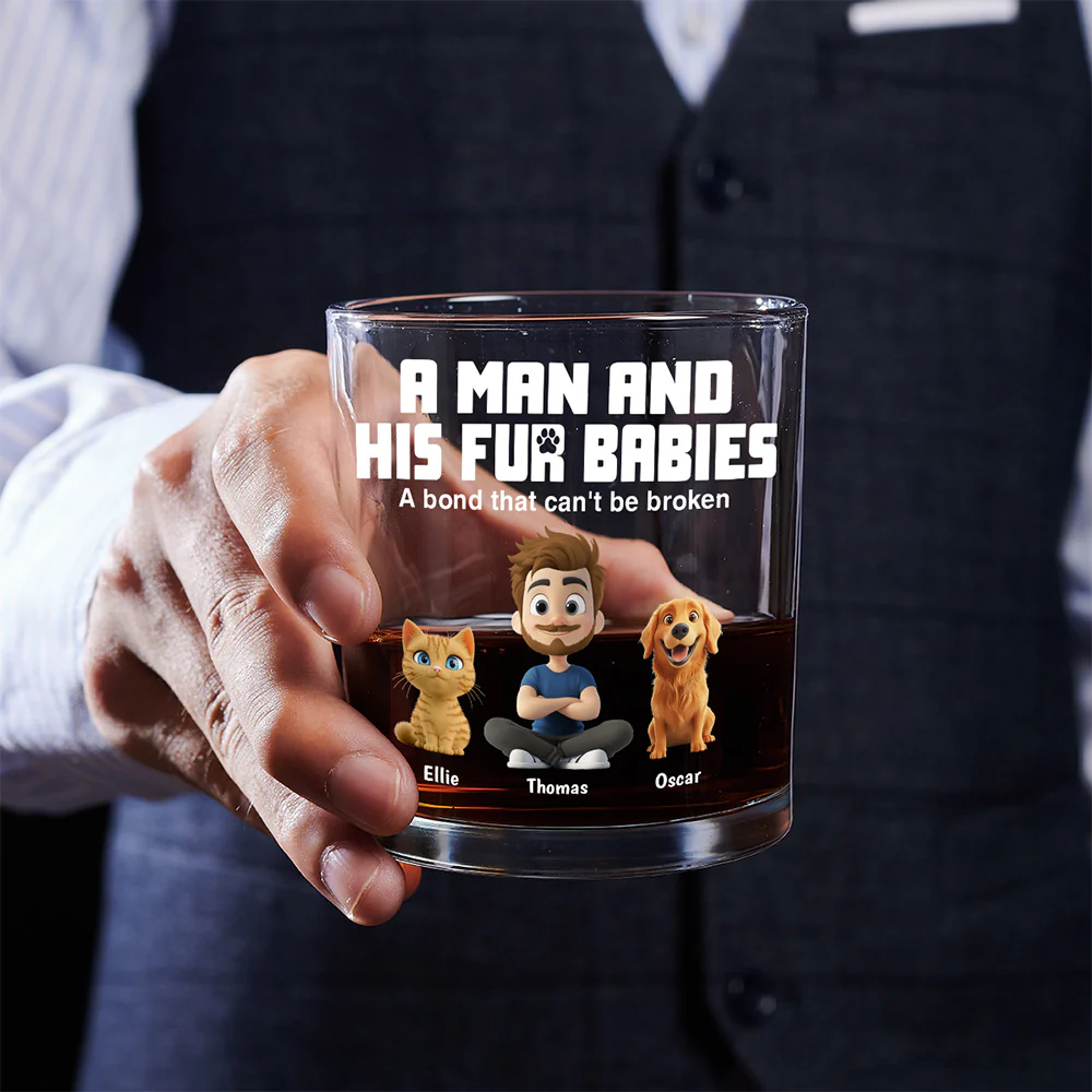 A Man And His Pets - Personalized Custom Whiskey Glass - Image 5