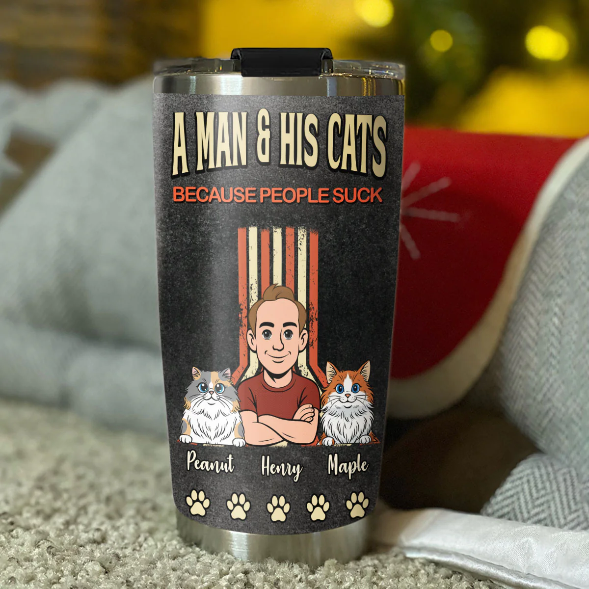A Man And His Retro Cat - Personalized Custom Tumbler - Image 4