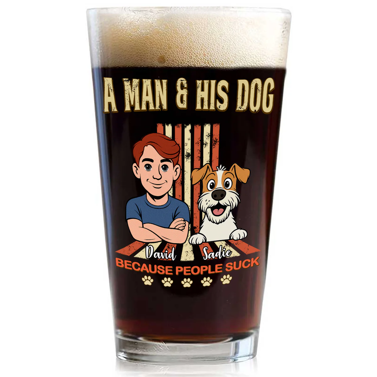 A Man And His Retro Dog - Personalized Custom Beer Glass