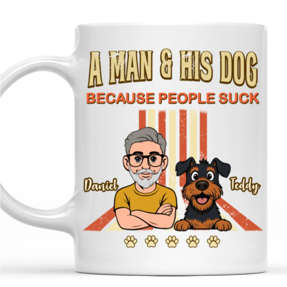 A Man And His Retro Dog - Personalized Custom Coffee Mug - Image 9