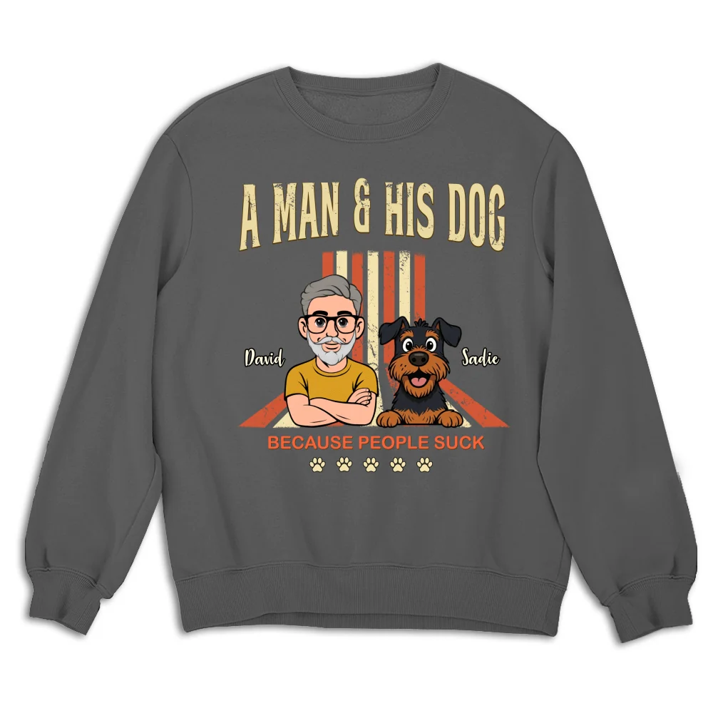 A Man And His Retro Dog Photo - Personalized Custom Sweatshirt - Image 2