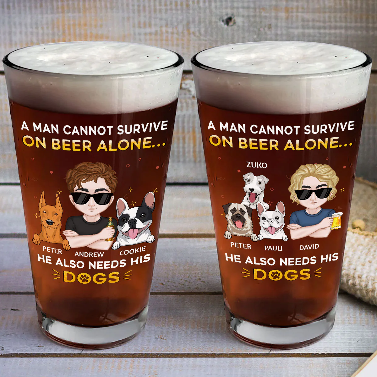 A Man Cannot Survive On Beer Alone - Personalized Custom Beer Glass - Image 3