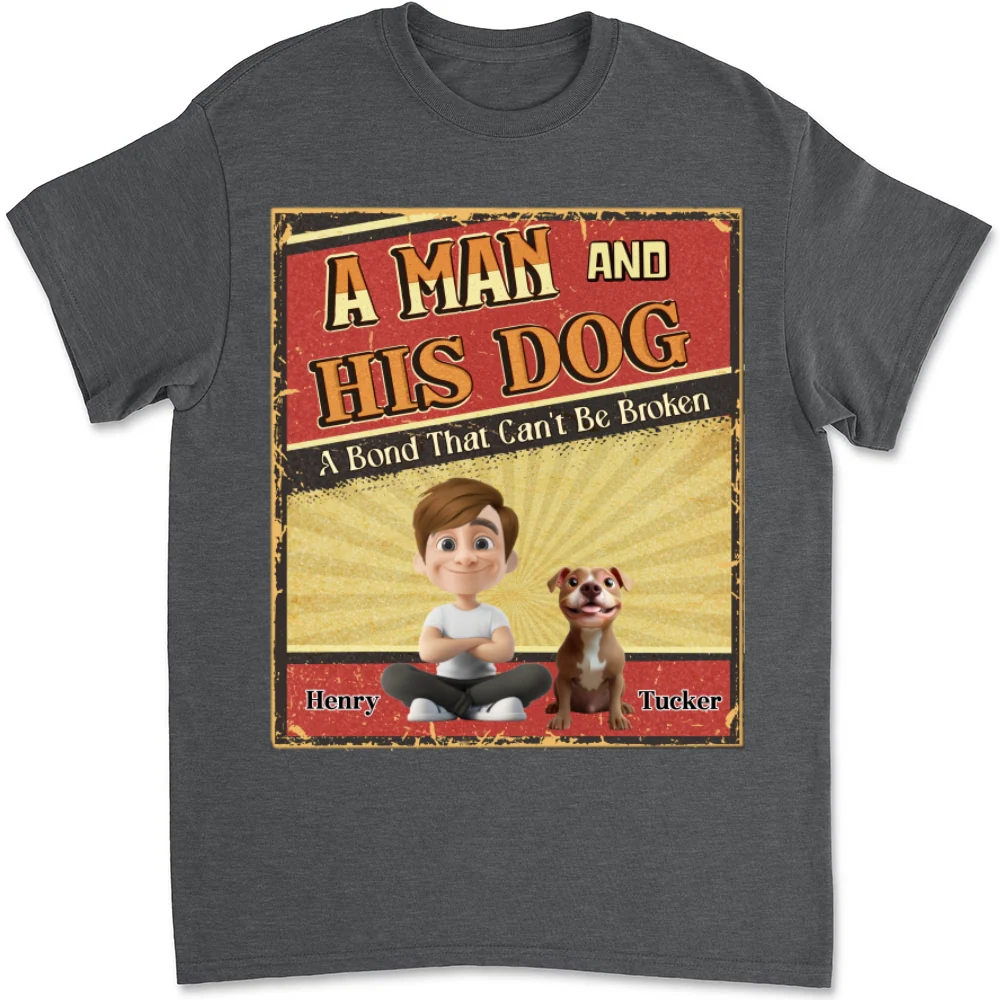 A Man With His Dog Cartoon - Personalized Custom Unisex T-Shirt - Image 9