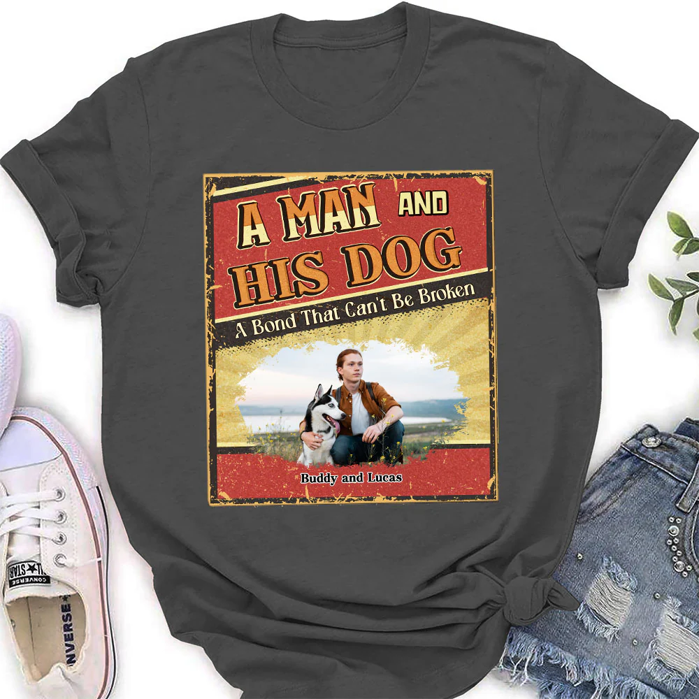 A Man With His Dog Cartoon - Personalized Custom Women's T-Shirt - Image 2