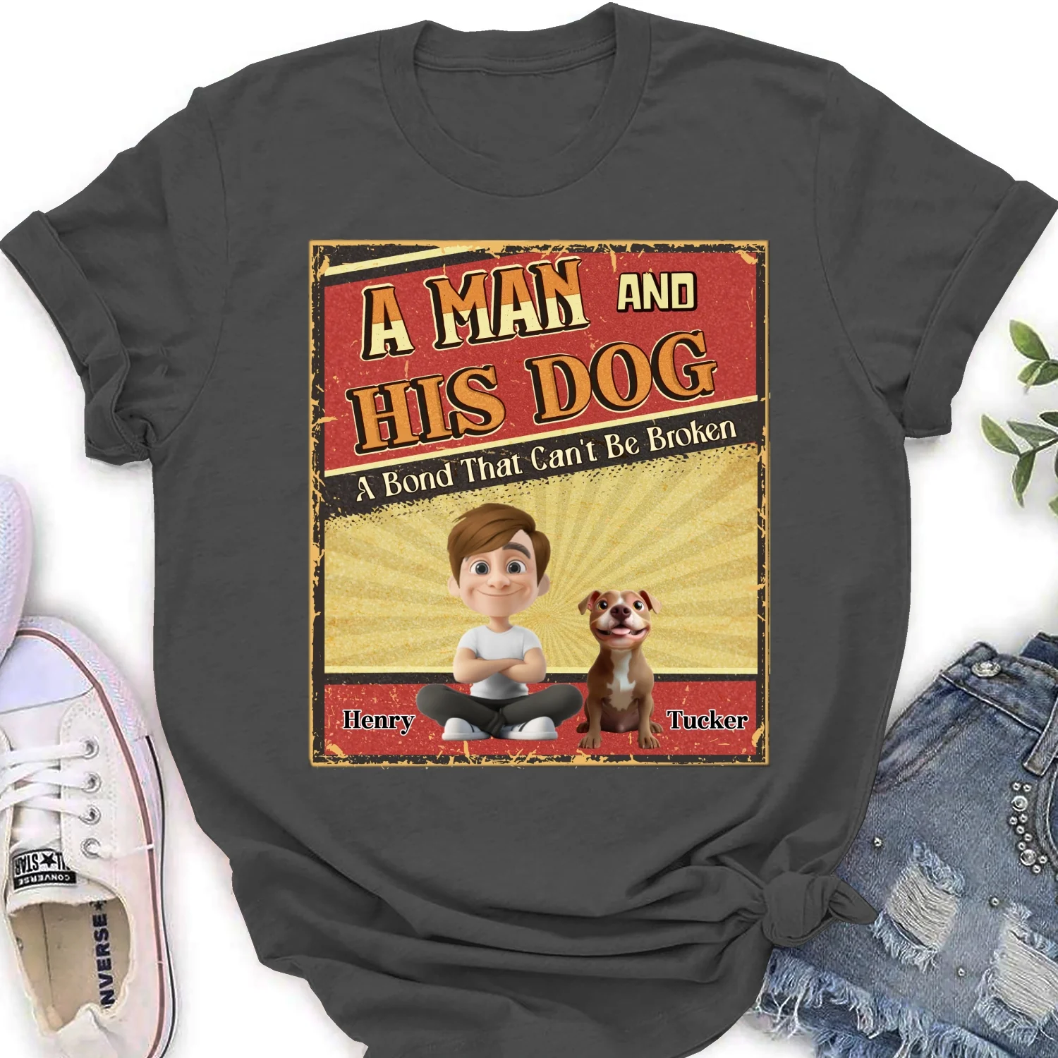 A Man With His Dog Cartoon - Personalized Custom Women's T-Shirt - Image 9