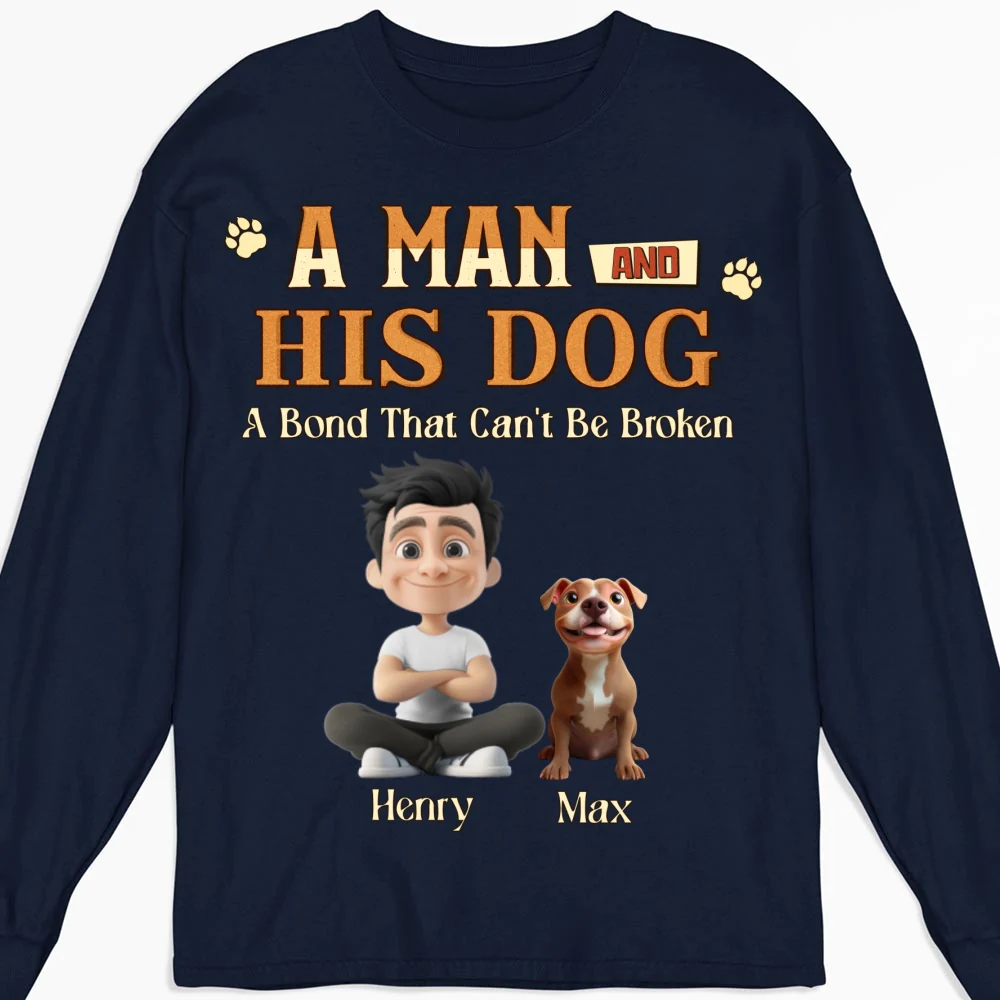 A Man With His Dog - Personalized Custom Long Sleeve T-Shirt - Image 8