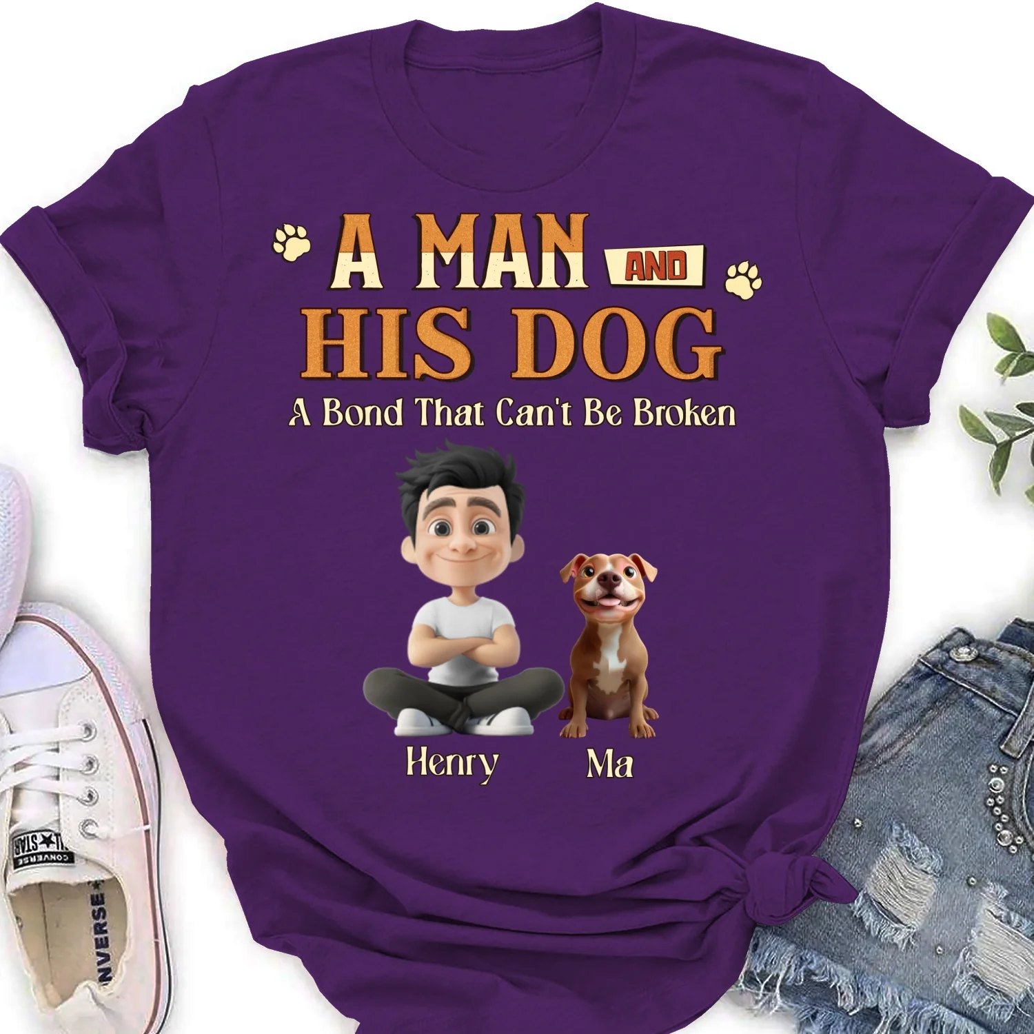 A Man With His Dog - Personalized Custom Women's T-Shirt - Image 10