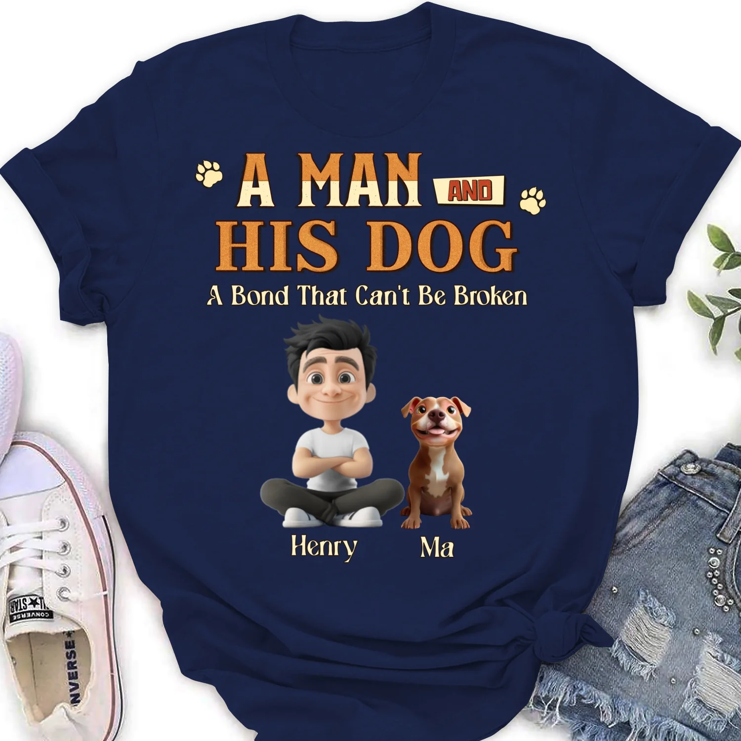 A Man With His Dog - Personalized Custom Women's T-Shirt - Image 7
