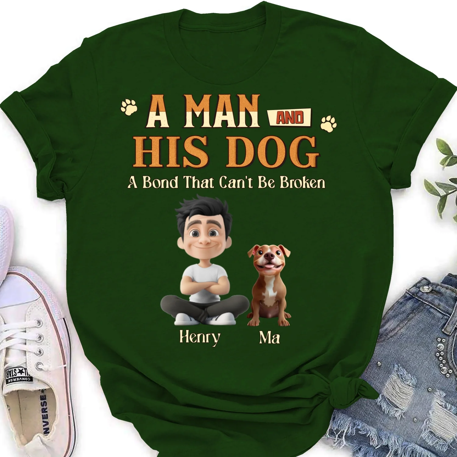 A Man With His Dog - Personalized Custom Women's T-Shirt - Image 8