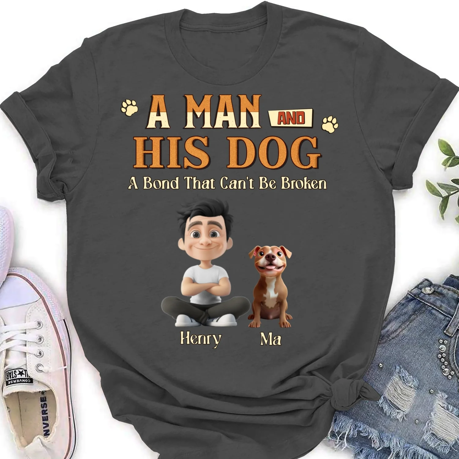 A Man With His Dog - Personalized Custom Women's T-Shirt - Image 9