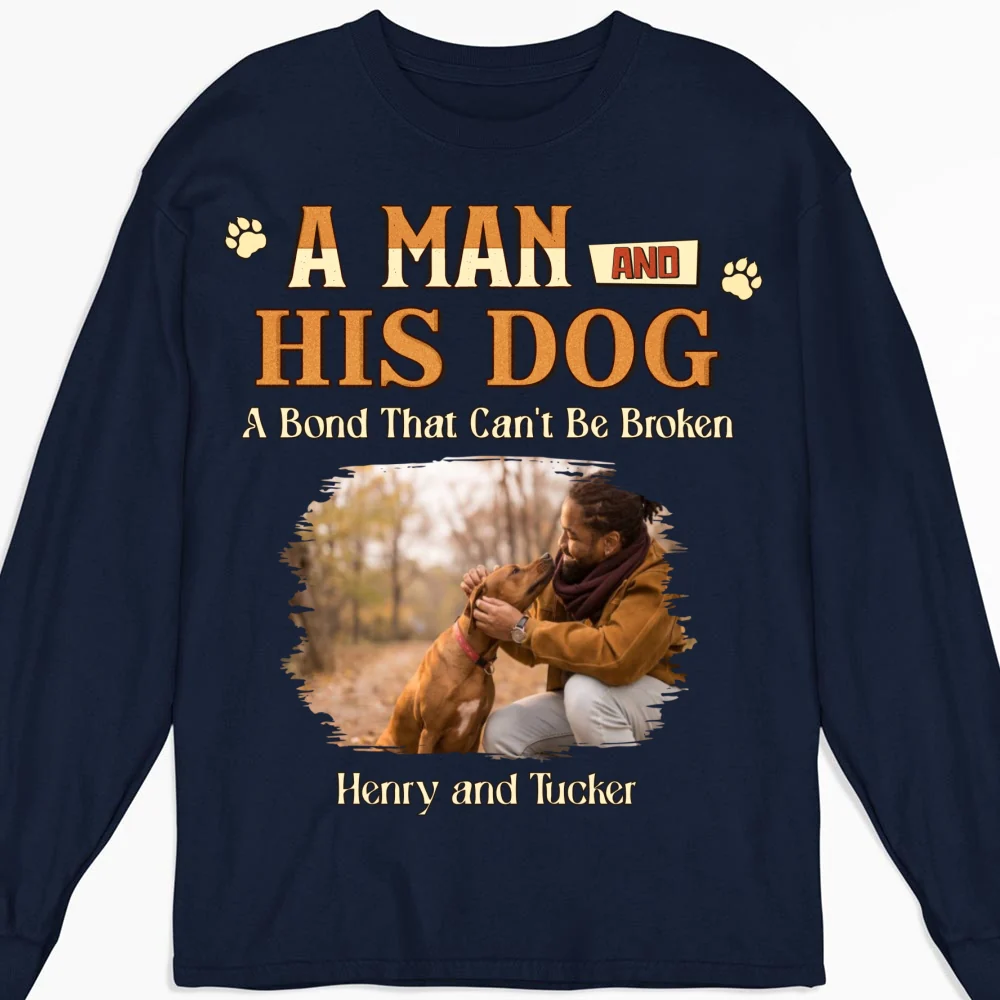A Man With His Dog Photo - Personalized Custom Long Sleeve T-Shirt - Image 5