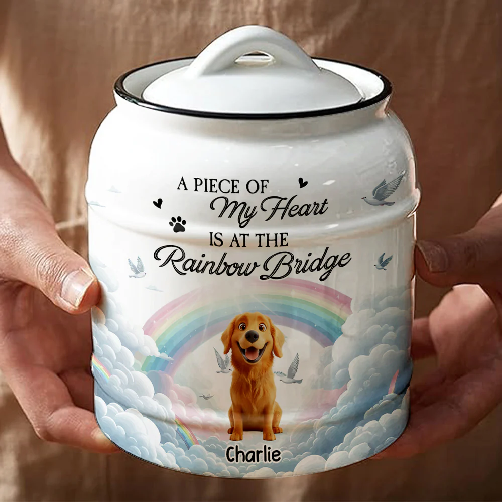 A Piece Of My Heart Is At The Rainbow Bridge - Personalized Custom Ceramic Jar - Image 3