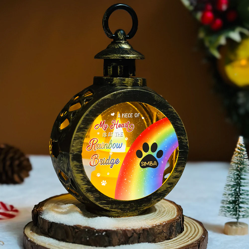 A Piece Of My Heart Is At The Rainbow Bridge - Personalized Custom Christmas Lantern - Image 3