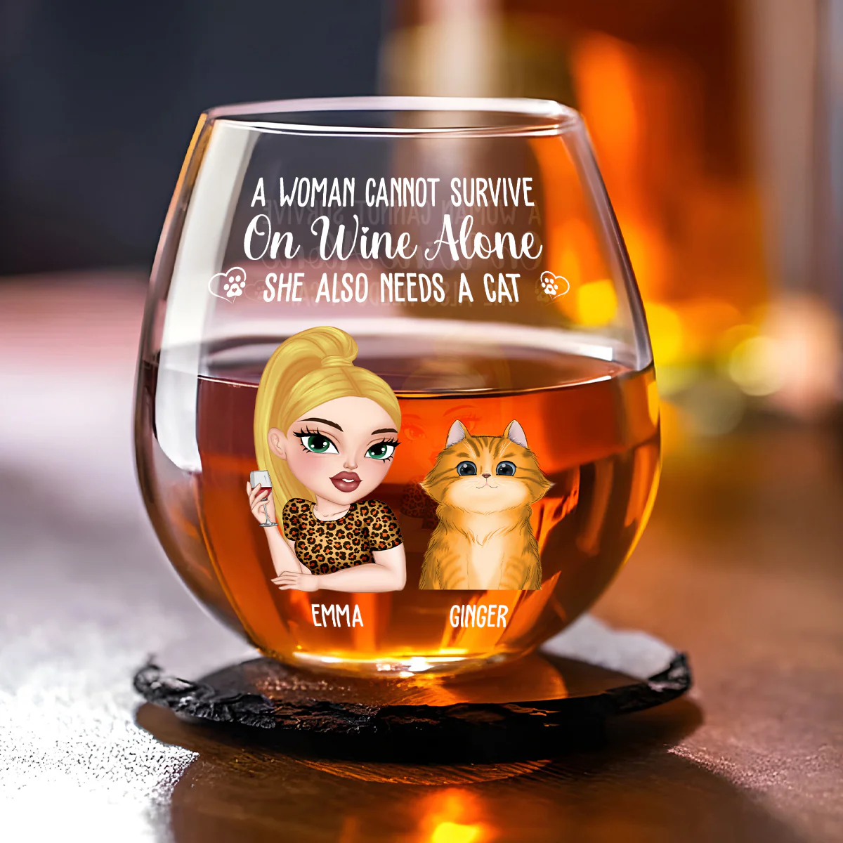 A Woman And Her Cat - Personalized Custom Wine Glass