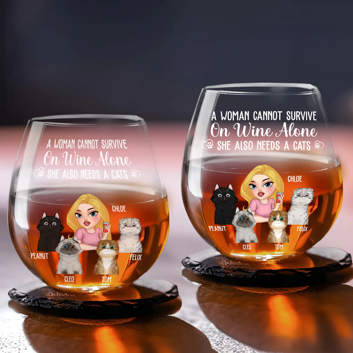 A Woman And Her Cat - Personalized Custom Wine Glass - Image 3