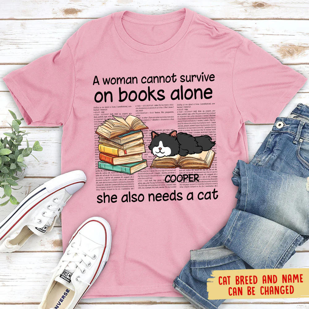 A Woman With Books and Cats - Personalized Custom Unisex T-shirt - Image 3