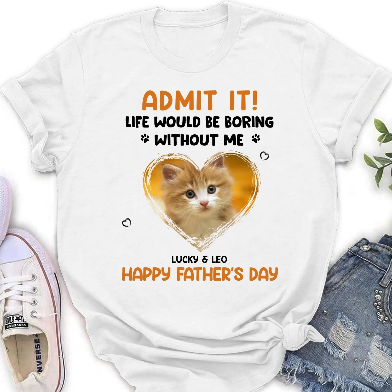 Admit It Cat Dad Orange Photo - Personalized Custom Women's T-Shirt - Image 5