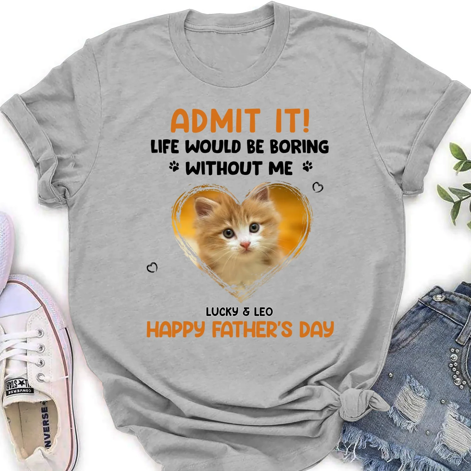 Admit It Cat Dad Orange Photo - Personalized Custom Women's T-Shirt - Image 6