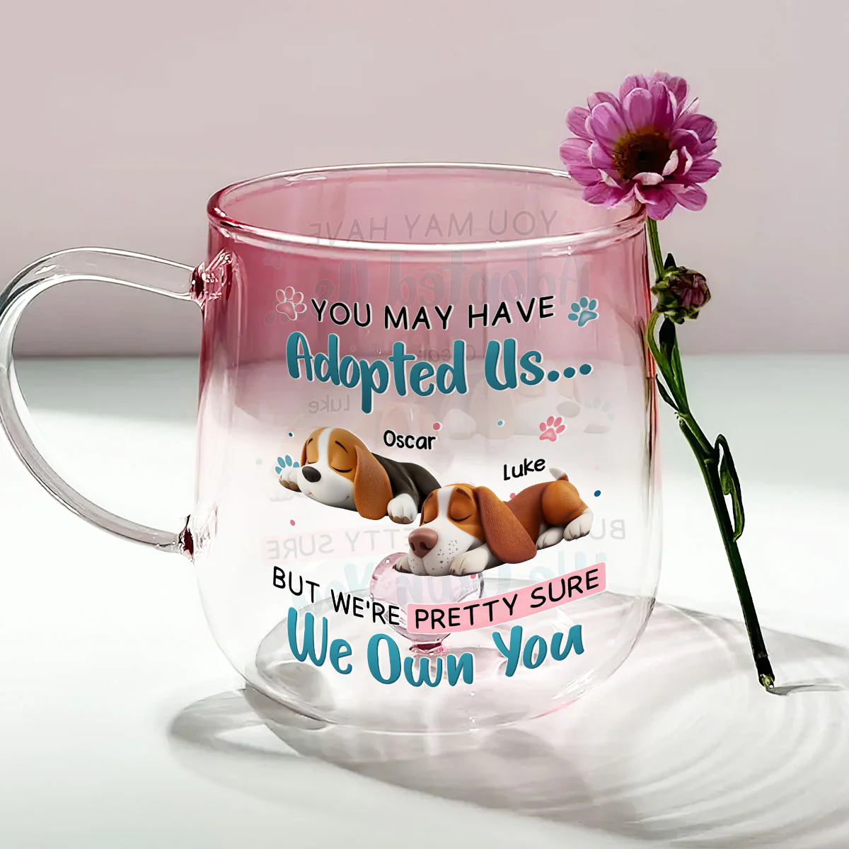 Adopted - Personalized Custom Pink Gradient Glass Mug - Image 2