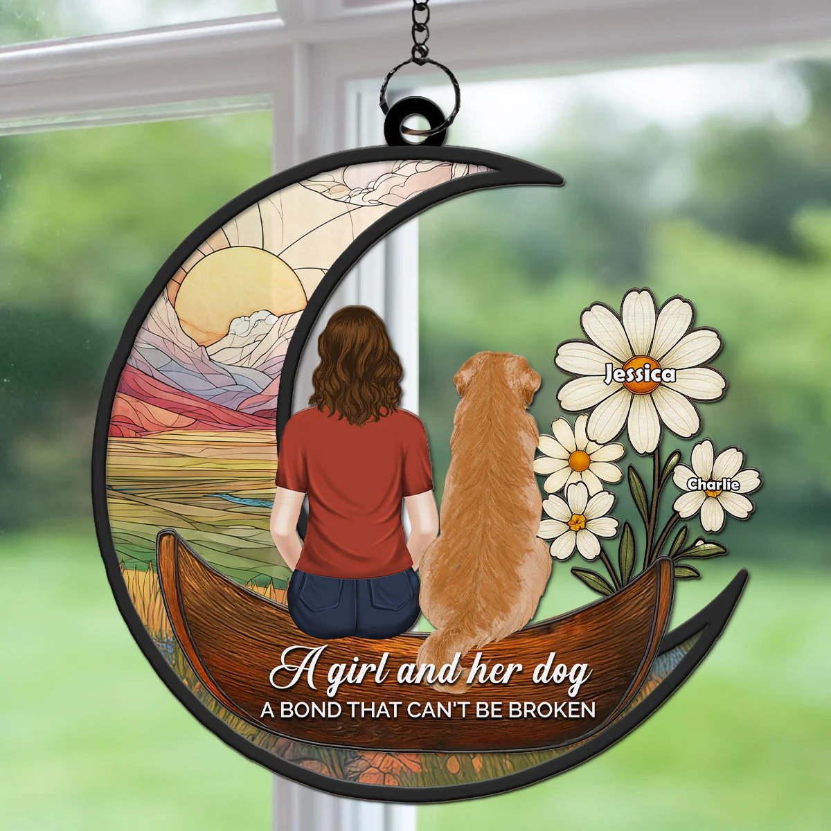 Always With Her Dog - Personalized Custom Suncatcher