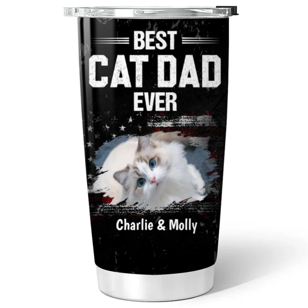 American Cat Dad Photo - Personalized Custom Tumbler - Image 4