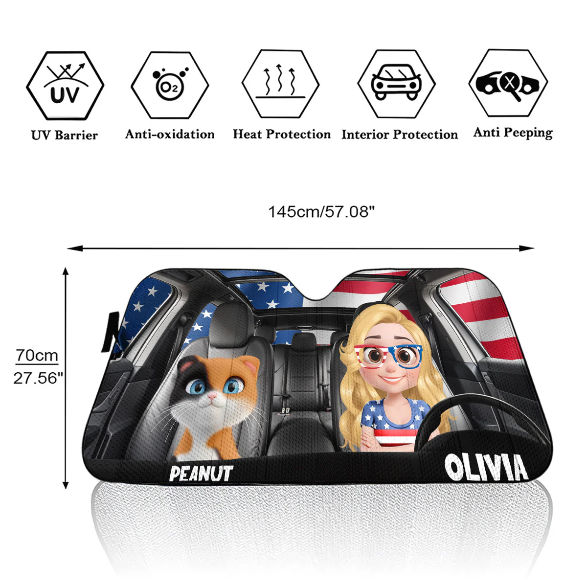 American Cat - Personalized Car Sunshade - Image 5