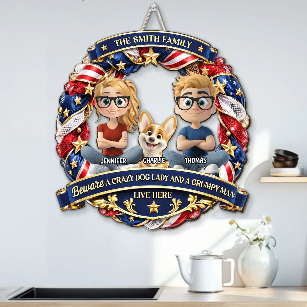 American Crazy Dog Family - Personalized Custom 3D Effect Wood Sign - Image 2