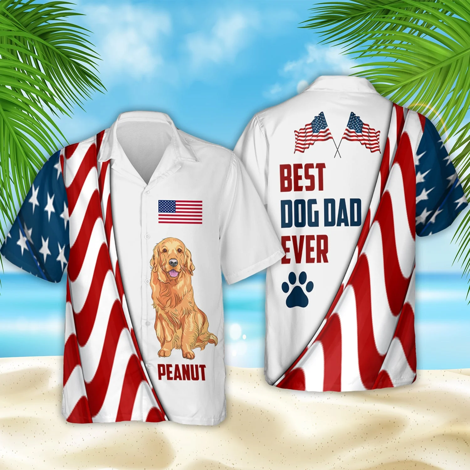 American Dog Dad - Personalized Custom Hawaiian Shirt - Image 3