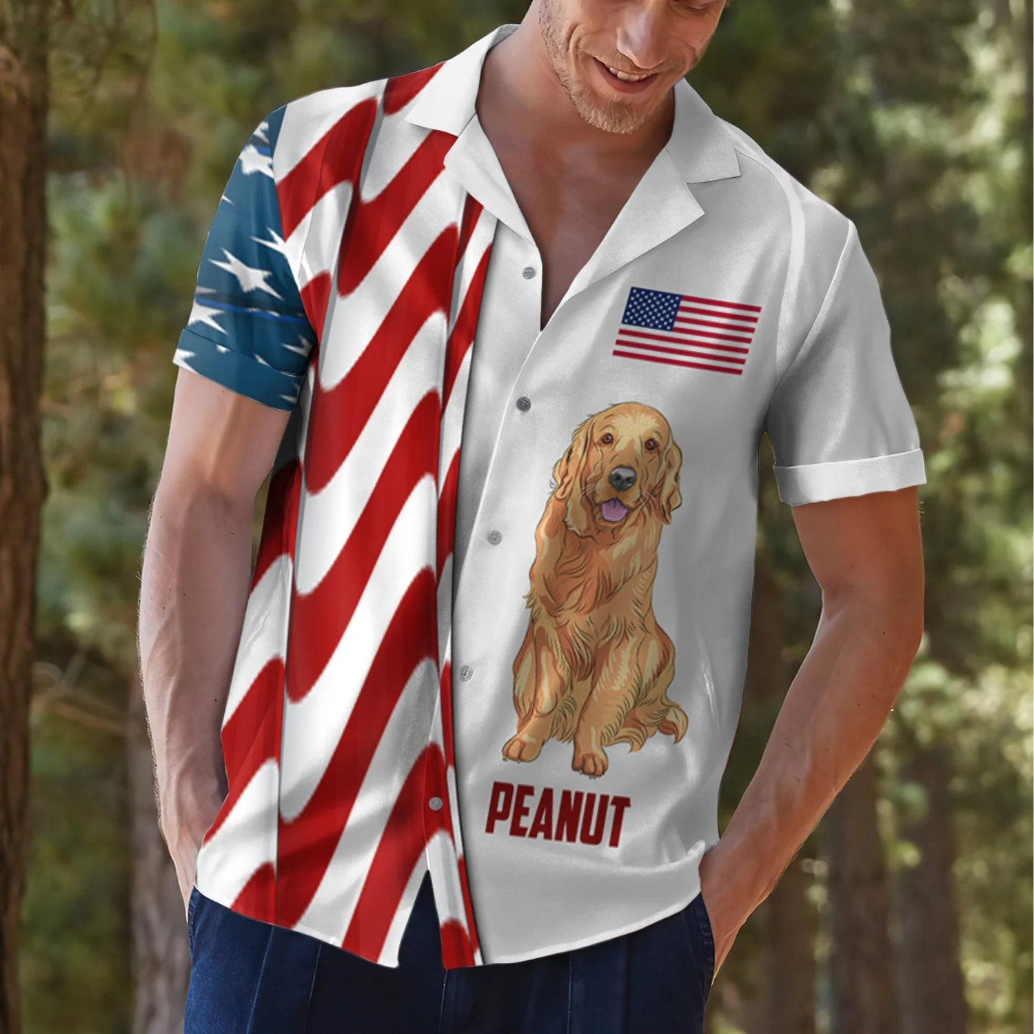 American Dog Dad - Personalized Custom Hawaiian Shirt - Image 4