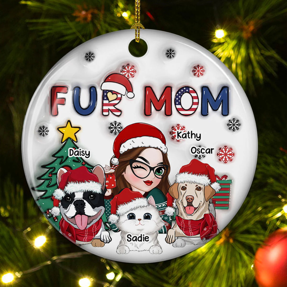 American Fur Mom Christmas - Personalized Custom 3D Inflated Effect Ceramic Ornament - Image 4