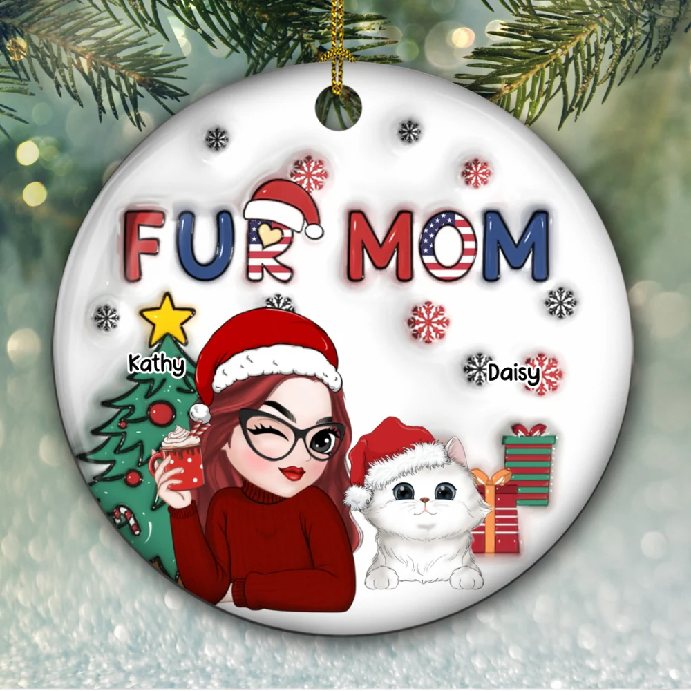 American Fur Mom Christmas - Personalized Custom 3D Inflated Effect Ceramic Ornament - Image 6