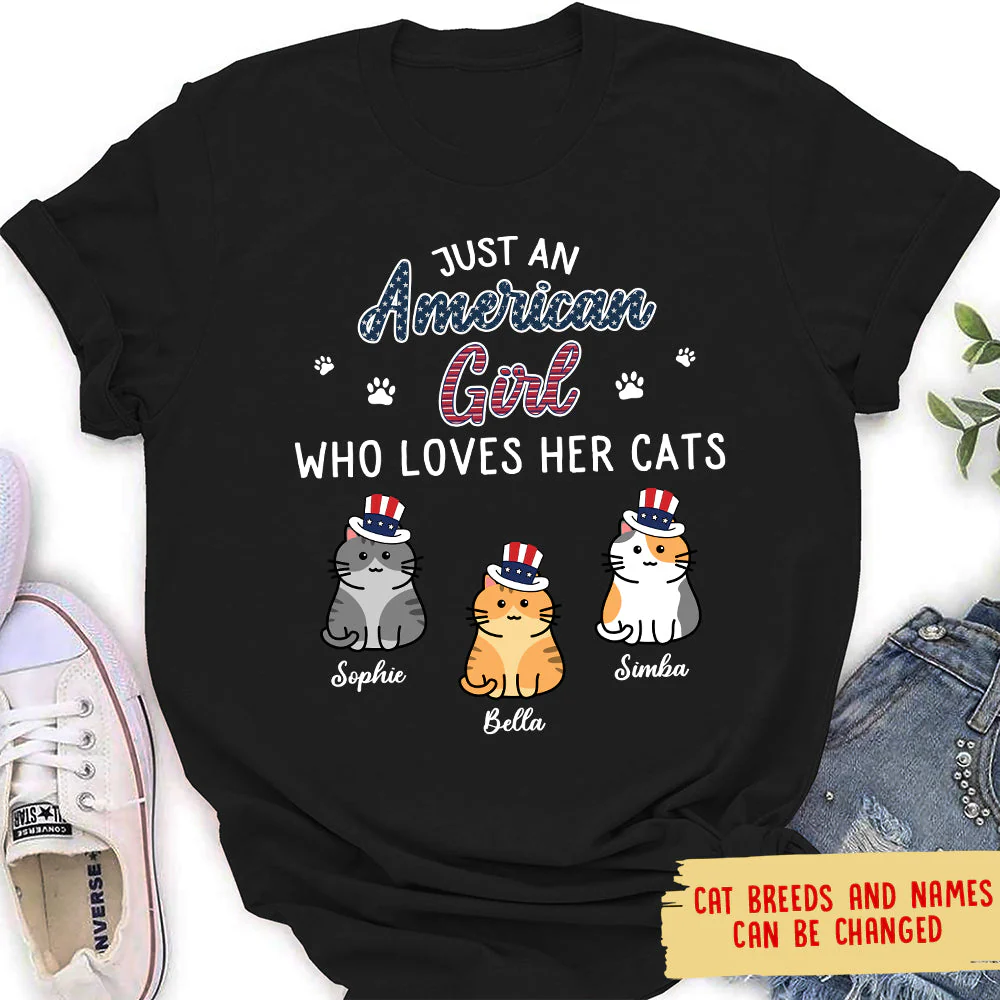 American Girl Who Loves Cats - Personalized Custom Women's T-shirt - Image 2