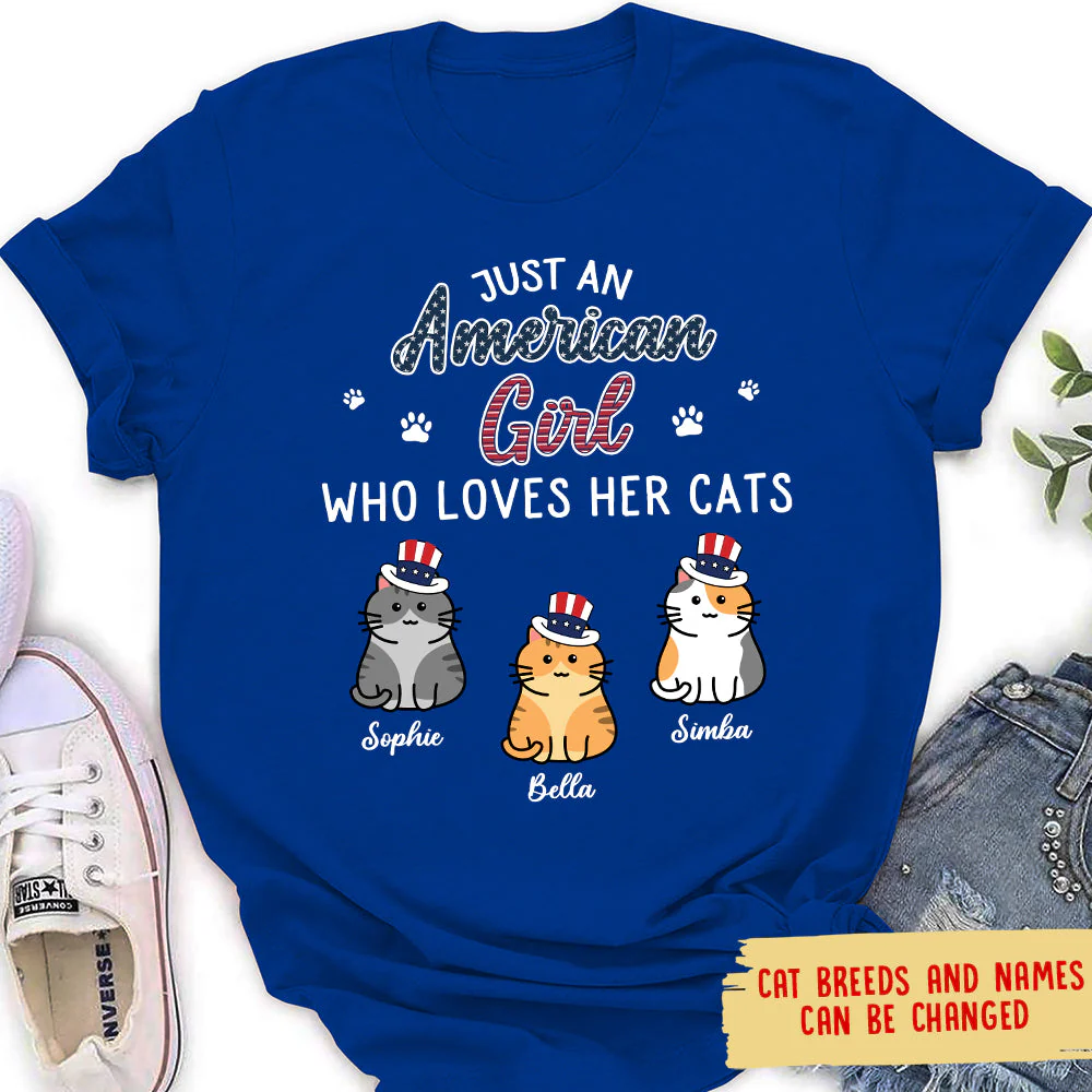 American Girl Who Loves Cats - Personalized Custom Women's T-shirt - Image 3