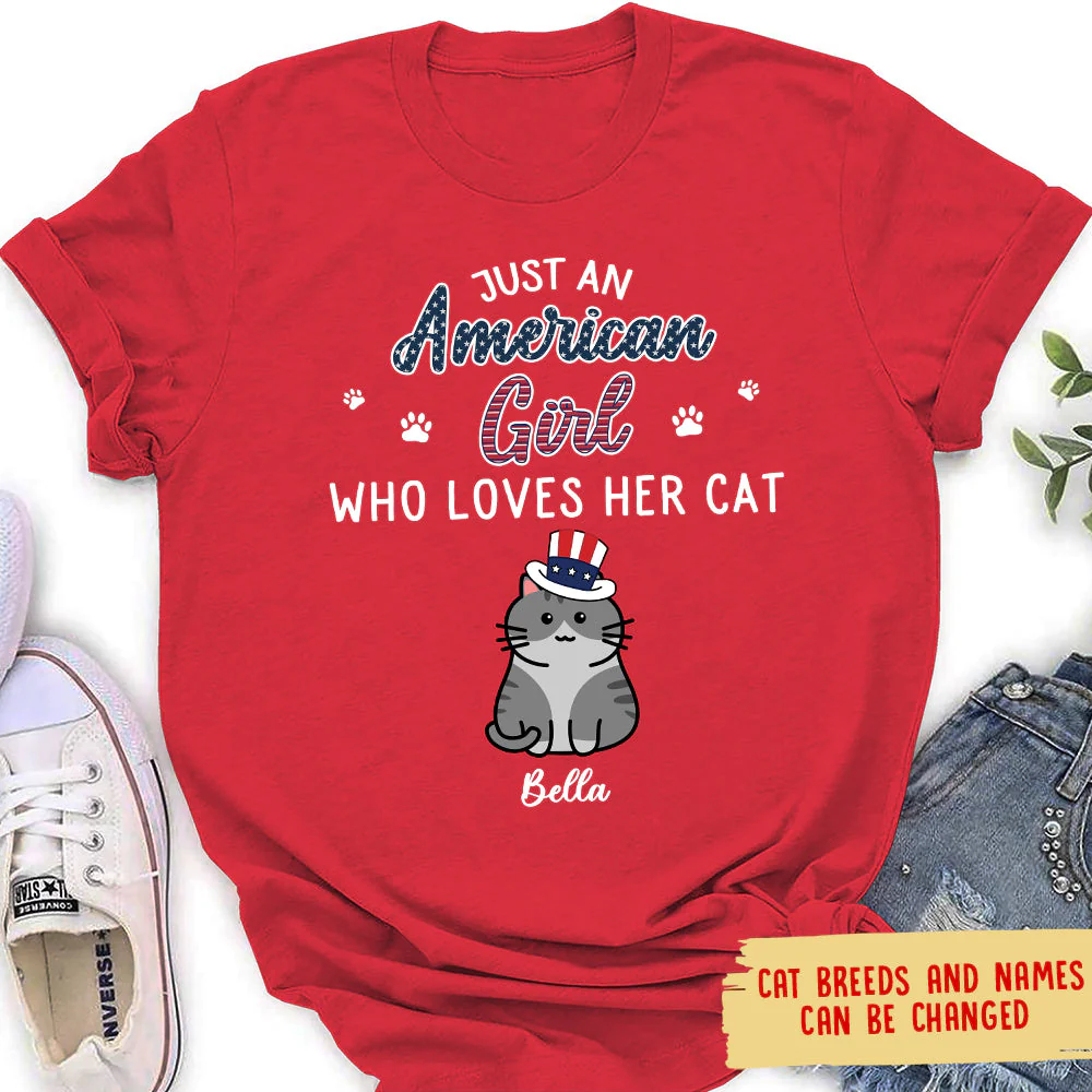 American Girl Who Loves Cats - Personalized Custom Women's T-shirt - Image 4