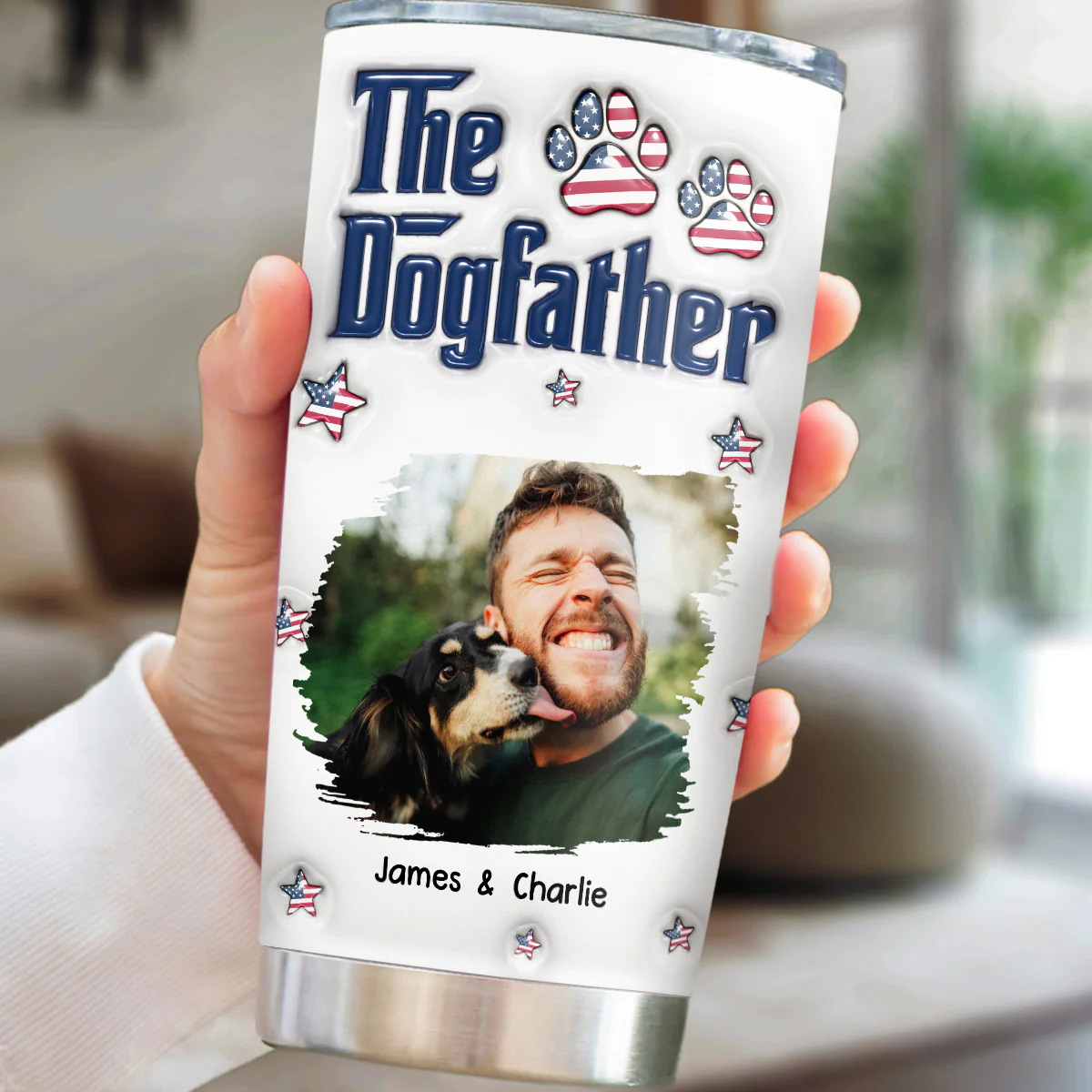 American Handsome Dog Dad Photo - Personalized Custom 3D Inflated Effect Tumbler - Image 2