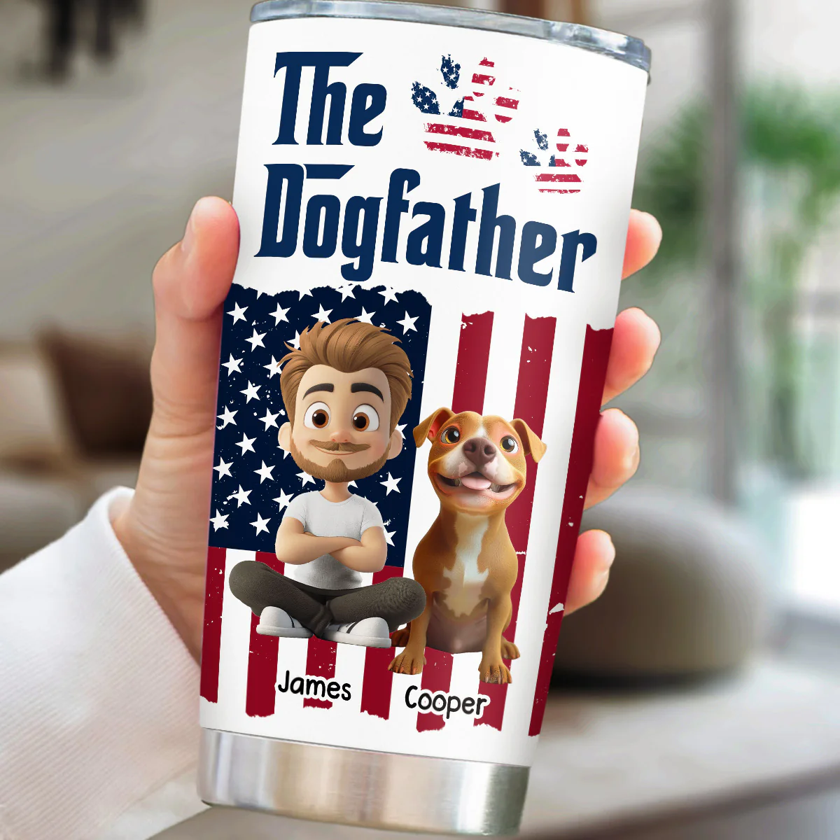 American Handsome Dog Father - Personalized Custom Tumbler - Image 2