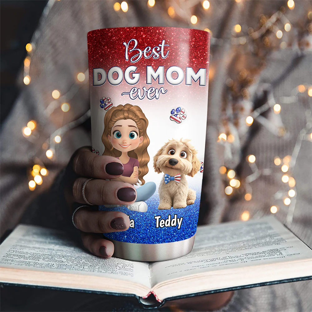American Lovely Dog Mom - Personalized Custom 3D Inflated Effect Tumbler - Image 2