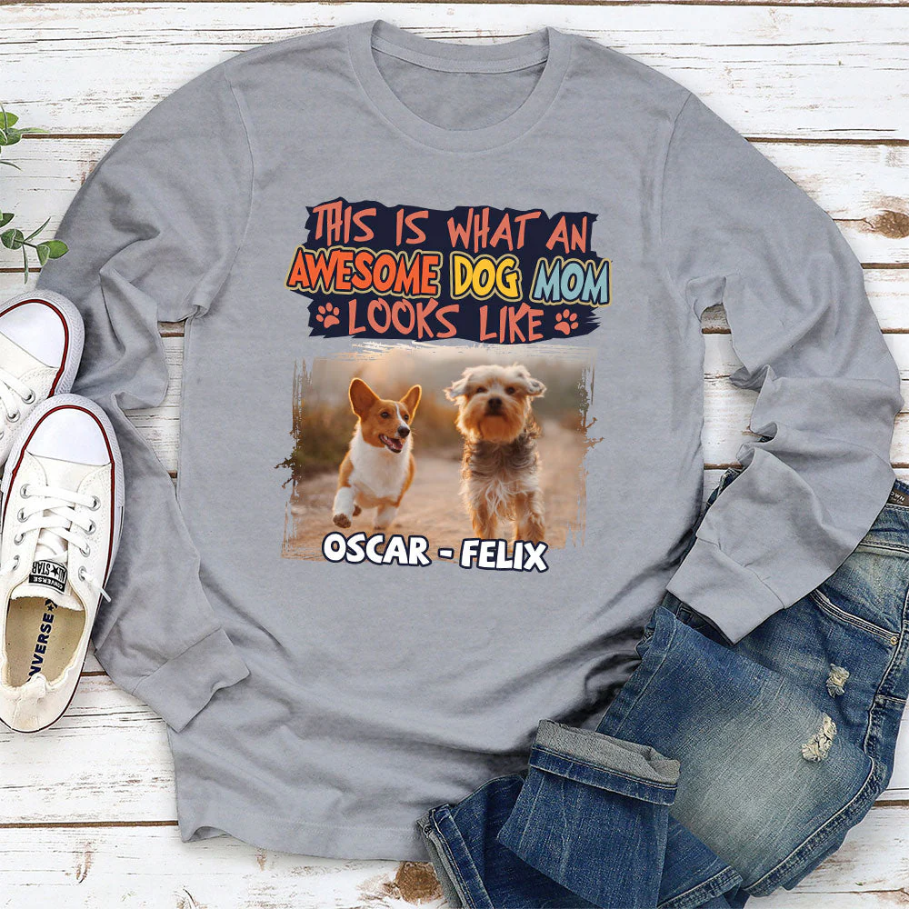 An Awesome Dog Mom - Personalized Custom Long Sleeve T-shirt - Image 3