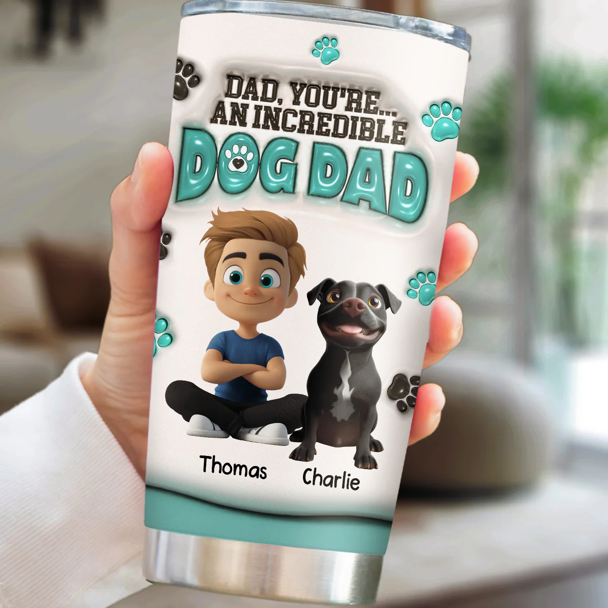 An Incredible Dog Dad - Personalized Custom 3D Inflated Effect Tumbler - Image 2