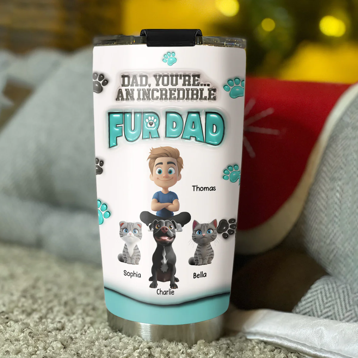 An Incredible Fur Dad - Personalized Custom 3D Inflated Effect Tumbler - Image 3