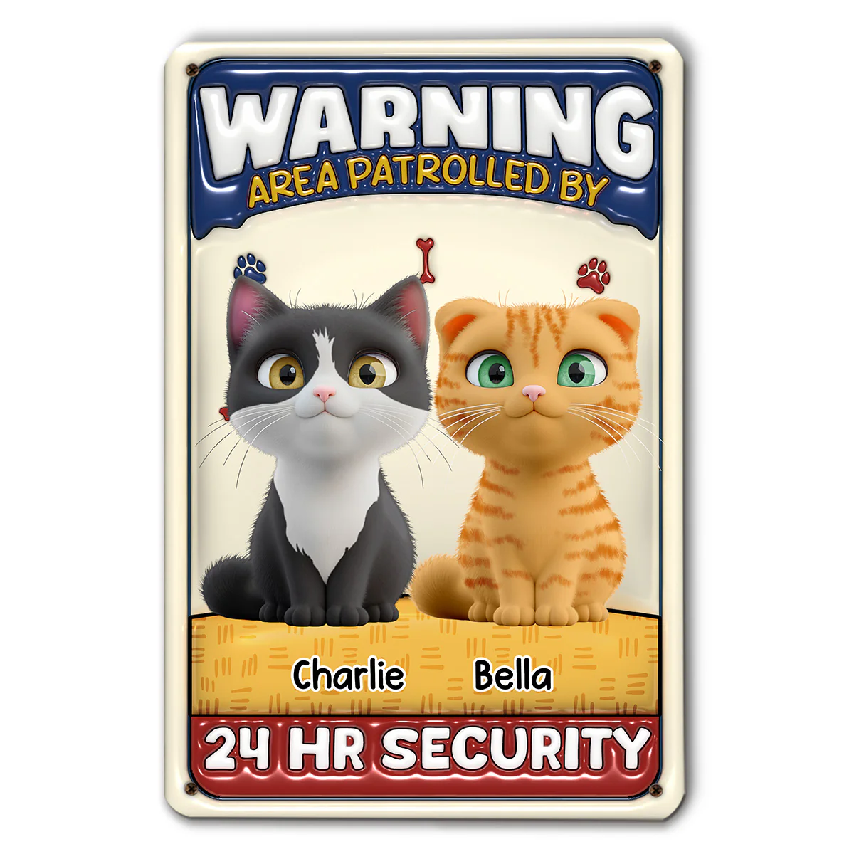 Area Patrolled By Cats - Personalized Custom 3D Inflated Effect Metal Sign