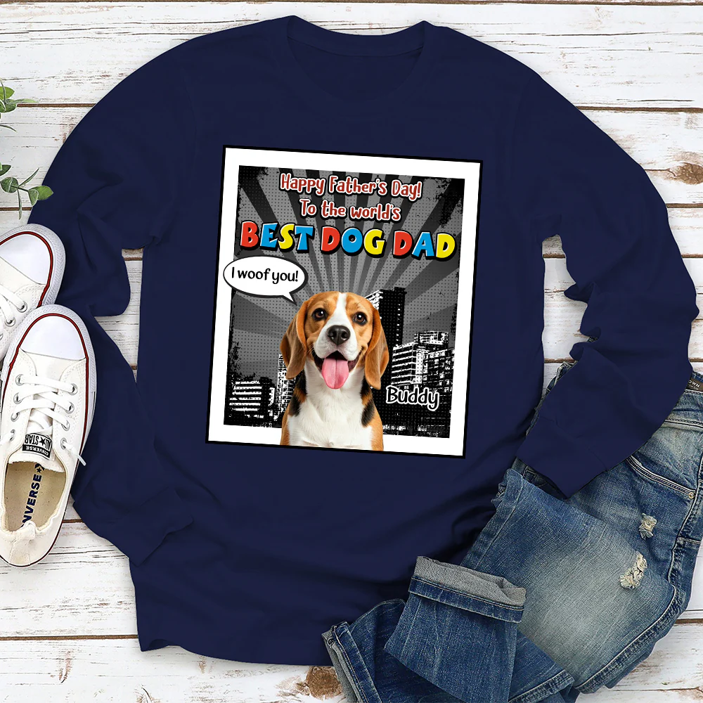 Art Dog Funny Dad Photo - Personalized Custom Long Sleeve T-Shirt - Image 2