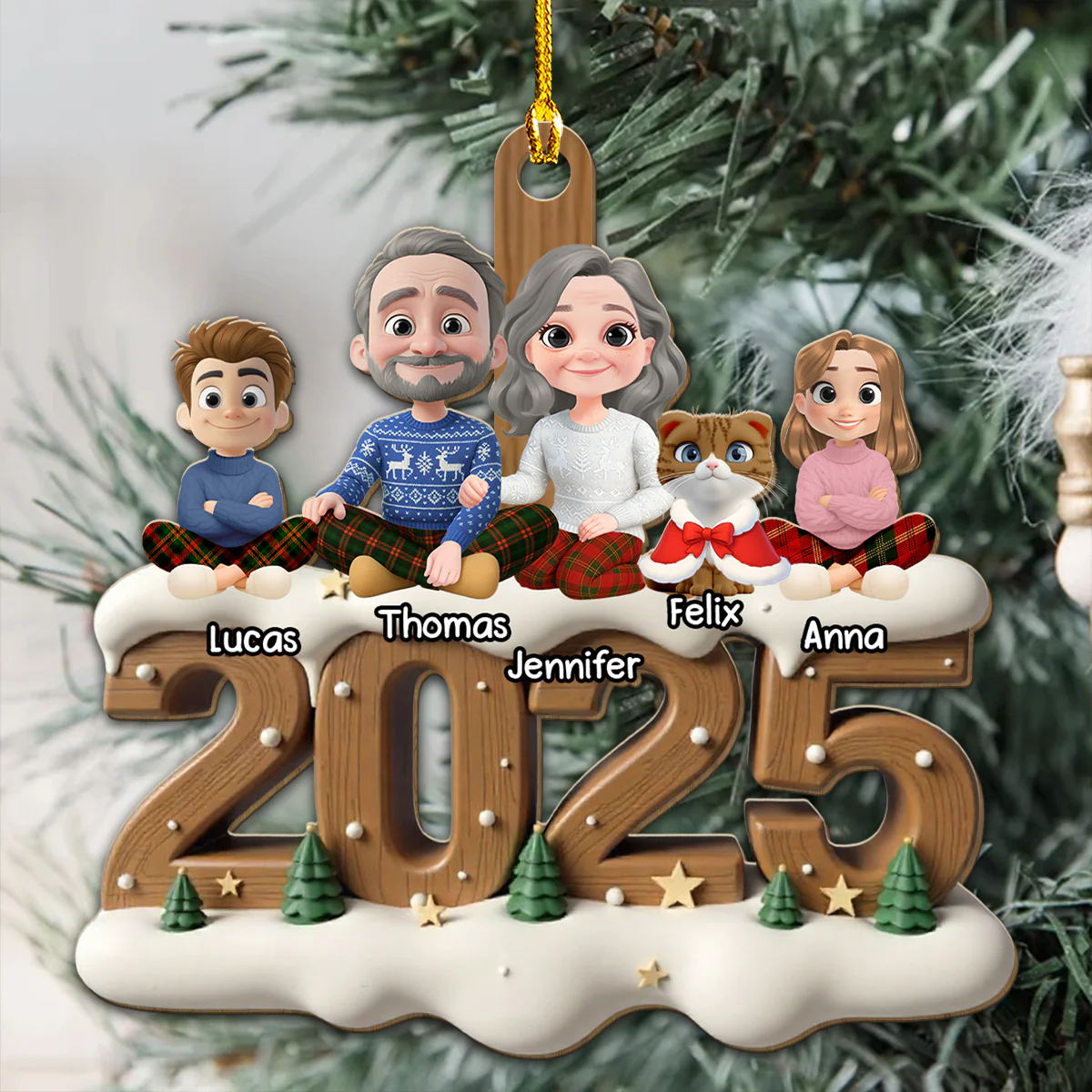 As A Family With Cats - Personalized Custom 3D Effect Wood Ornament - Image 3