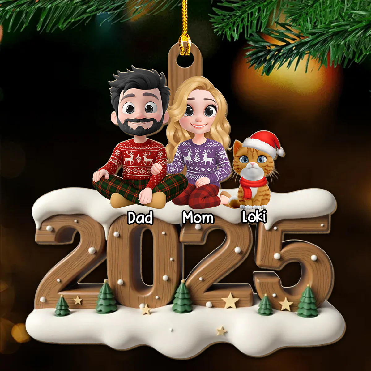 As A Family With Fur Babies Extended Ver - Personalized Custom 3D Effect Wood Ornament - Image 2