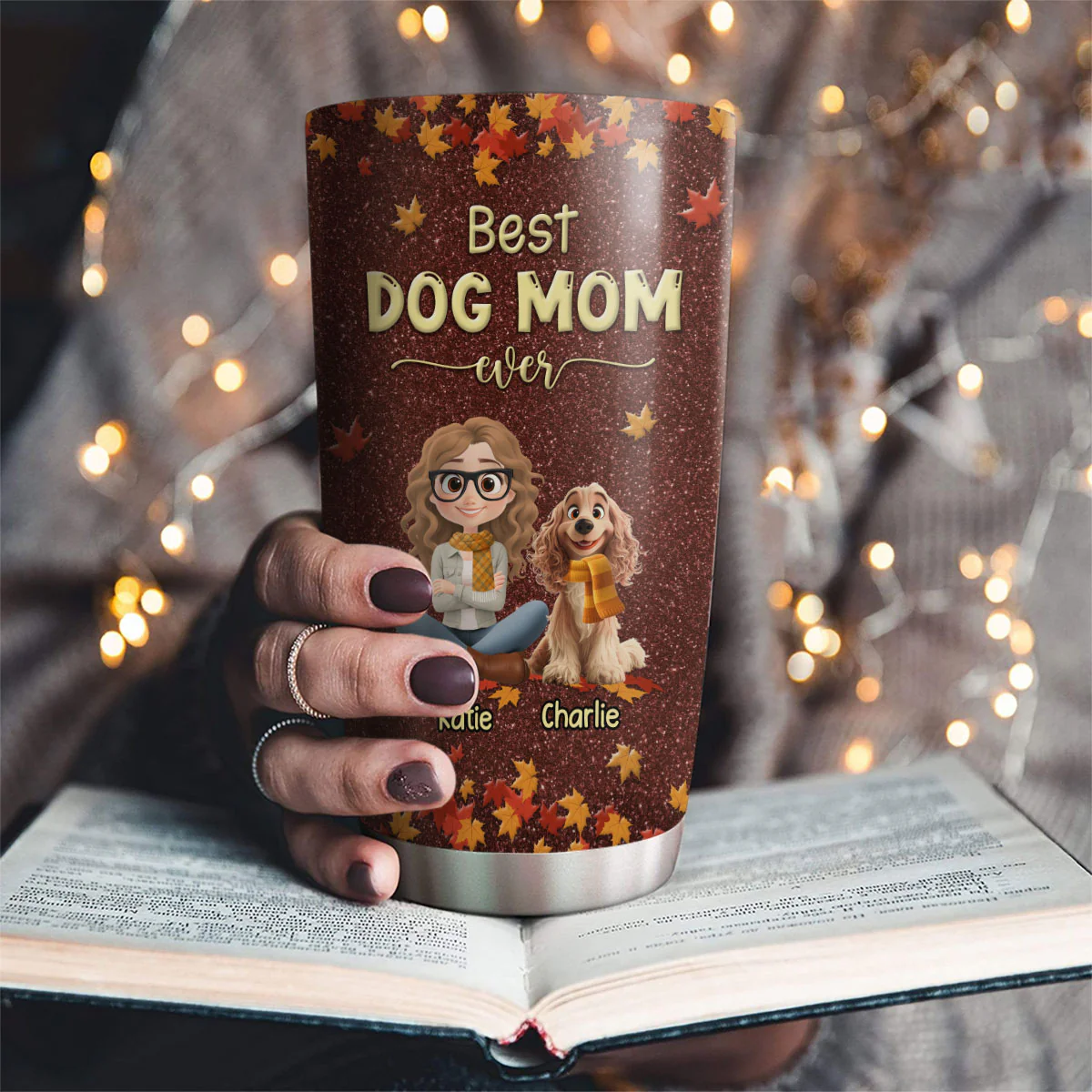 Autumn Cartoon Dogs - Personalized Custom Tumbler - Image 2
