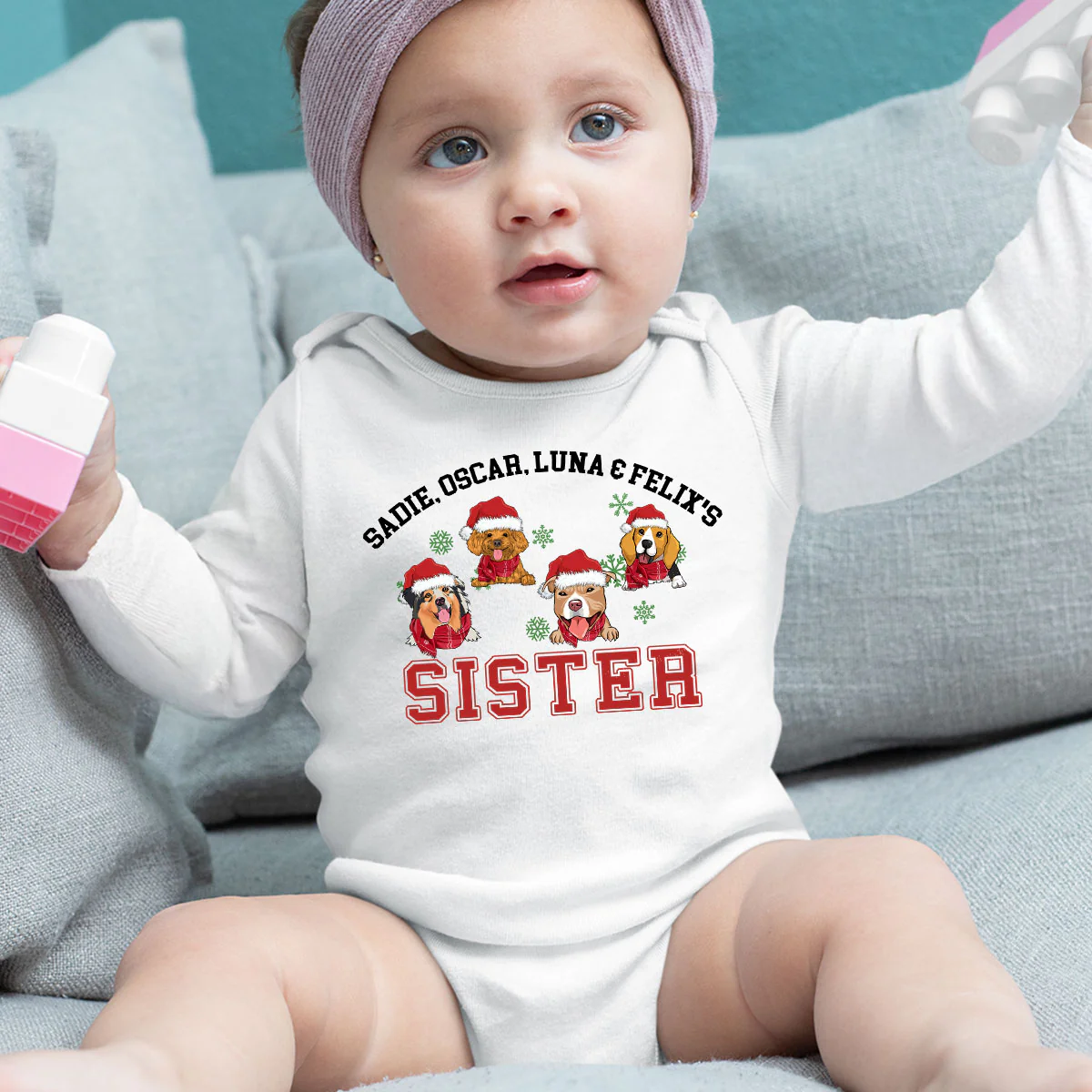 Baby Dog Brother Sister - Personalized Custom Long Sleeve Baby Onesie - Image 4