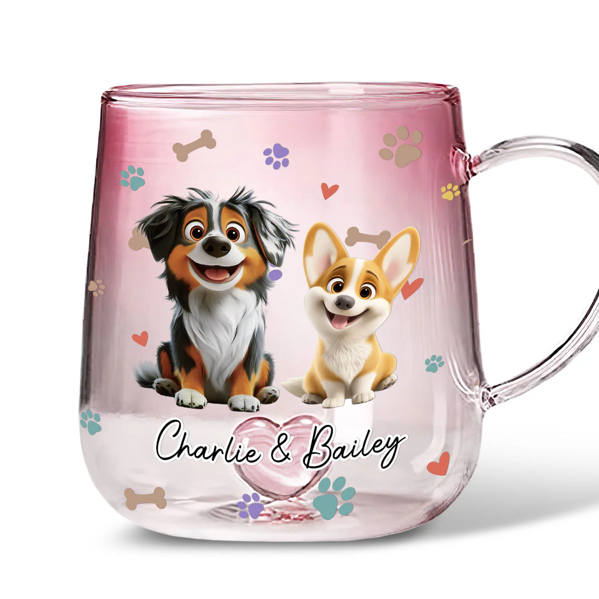 Baby Lovely Dogs - Personalized Custom Pink Gradient Glass Mug