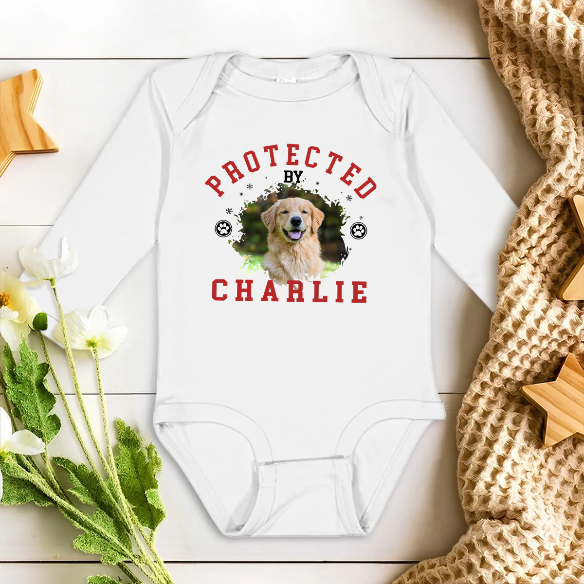 Baby Sleepdog Photo - Personalized Custom Long Sleeve Baby Onesie - Image 2