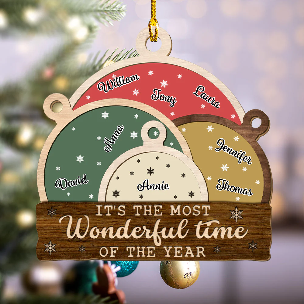 Baubles Family - Personalized Custom 1-layered Wood Ornament - Image 4