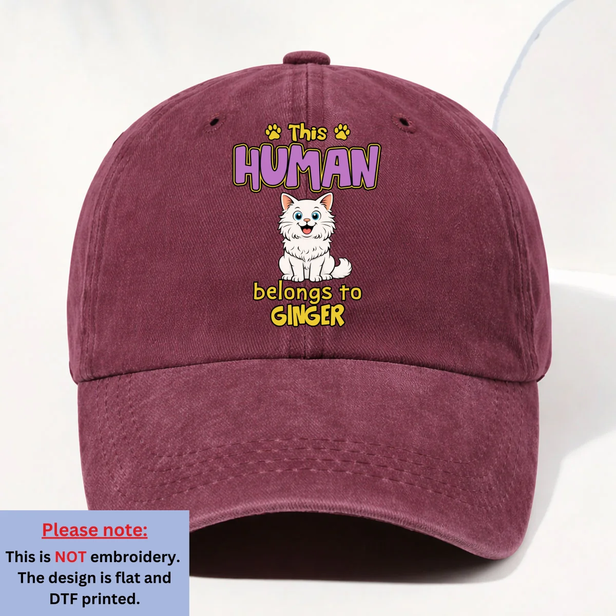 Belongs To Funny Retro Cat Dad- Personalized Custom Vintage Washed Denim Cap - Image 9